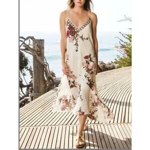 Johnny Was GEORGIA  bloooms wave FLOUNCE maxi DRESS white floral boho M